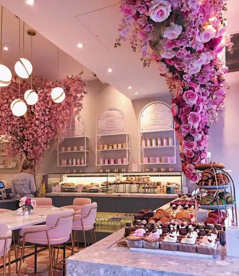 Elan Cafe in London, England Elan Cafe, Cafe London, Bakery Shop Design, Pink Cafe, Bakery Interior, Decoration Restaurant, Bakery Decor, Coffee Shops Interior, Flower Bar