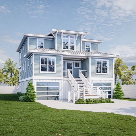 Small House Layout Floor Plans Beach House, Large Beach House Plans, Beach Home Floor Plan, Raised Beach House Plans, Small Beach House Floor Plans, Coastal House Layout, Small Beach House Exterior, Small Coastal House, 3 Story Beach House Plans