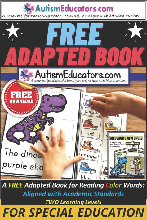 FREE adapted book for reading skills with colors and color words. Free Slp Resources, Free Special Education Printables, Adaptive Books Special Education Free, Free Adapted Books For Special Education, Life Skills Activities For Special Needs, Free Adapted Books, Interactive Books For Preschoolers, 12 Days Of Halloween, Adapted Books Free