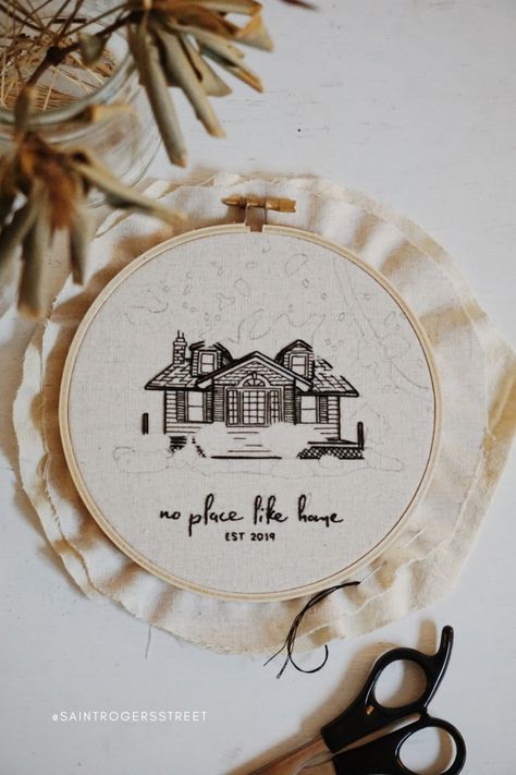 New Home Embroidery Ideas, Architectural Embroidery, Embroidery Christmas Gifts, House Embroidery, Embroidery Home, Miniature Embroidery, Home Portrait, Embroidery Christmas, Sewing Tutorials Free