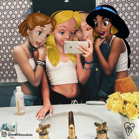 4 Disney Princess Together, Disney Princess Together, 4 Disney Princess, Four Princess, Disney Swag, Characters Disney, Modern Disney Characters, Disney Princess Modern, Disney Princess Fashion