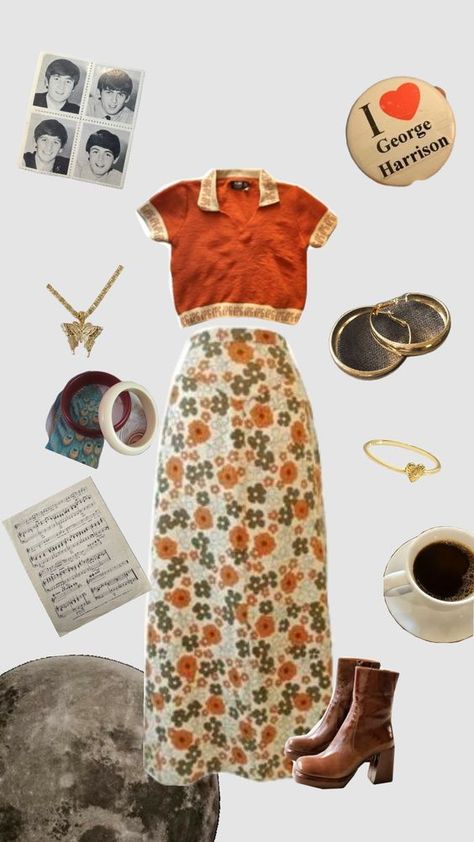 modest 60s inspired outfit 1960s Hippy Fashion, 60s Clothes Women, 60s Womens Outfits, Retro Outfits 60s Style, Hippie 60s Outfits, 60s Outfits Aesthetic, 60s Hippie Outfits, 1960s Fashion Hippie, 60s Outfits For Women