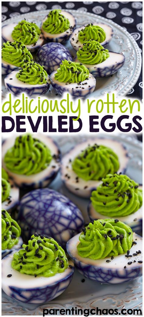 With Halloween sneaking up on us, I’m sure you’ll be attending some parties. The kids are sure going to go nuts over these Halloween deviled eggs. Gross Halloween Dinner Ideas, Halloween Macaroni Salad, Diy Halloween Snacks Party Ideas, Halloween Snack Ideas For Party, Rotten Deviled Eggs, Diy Halloween Snacks, Halloween Snacks For Party, Halloween Party Foods, Halloween Treat Ideas