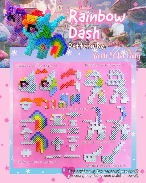 Little pony tutorial rainbow Dash Rainbow Dash Perler Bead Pattern, My Little Pony Perler Beads, 3d Hama Beads Patterns, Perler Beads 3d, Kandi Perler, Perler 3d, Perler Pattern, 3d Pokemon, Melt Beads Patterns