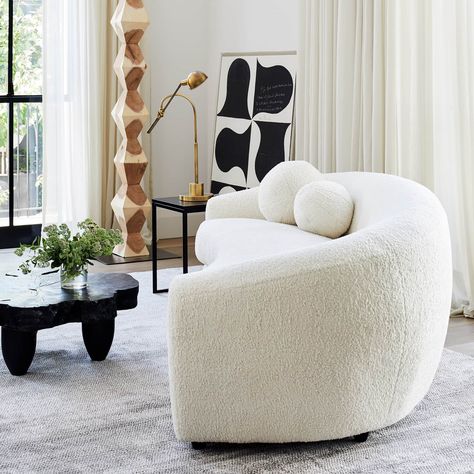 Best in Boucle Furniture & Decor, plus Style Tips - TLC Interiors Boucle Furniture, Curved Sofas, Coco Republic, Modern Minimalist Living Room, Zhuhai, Interior Design Consultation, Lounge Suites, Perfect Sofa, Curved Sofa