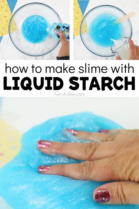 Easy DIY recipe to make your own slime with liquid starch! No borax needed here! This is my absolute favorite slime recipe and only two ingredients are needed! Slime With Liquid Starch And Glue, Slime Recipe Liquid Starch And Glue, Toothpaste Sensory Play, Slime Recipe With Liquid Starch, Liquid Starch Slime, Cornstarch Slime, Toothpaste Slime, Putty Recipe, Glitter Slime Recipe