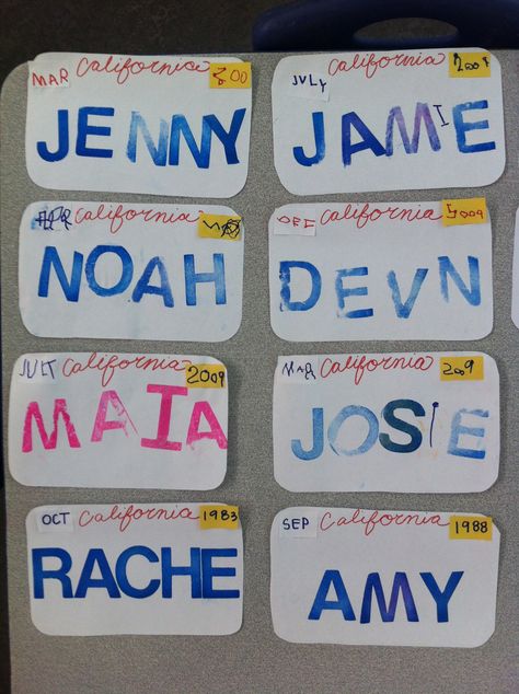 Transportation week-License plates- kids wrote the month and year they were born for "registration tags" and then stamped their names Transportation Social Studies Preschool, Street Sign Activities For Preschool, Signs For Preschool Classroom, Transportation Loose Parts, Gym Daycare Ideas, Transportation Pre K Activities, Preschool Crafts Transportation, Traffic Sign Activities For Preschoolers, Science Transportation Activities