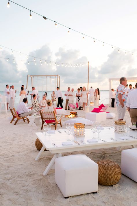 Consider This Pink-and-White Welcome Party in Cancun, Mexico, Your Guide to the Ultimate Big-Day Kick Off Beach Bonfire Wedding, Outdoor Event Ideas, Bonfire Wedding, Mexico City Wedding, Destination Wedding Weekend, Mexico Wedding Venue, Wedding Color Schemes Spring, Ibiza Party, Bride Planning