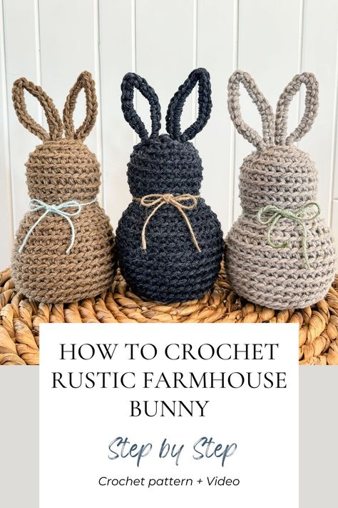 Quick and easy modern bunny crochet pattern for your spring and Easter decor. A step-by-step tutorial is included. Crochet Spring Decor, Spring Crochet Projects, Bunny Crochet Pattern Free, Crotching Ideas, Crochet Rabbits, Sashay Crochet, Crochet Spring Patterns, Modern Easter Decor, Bunny Crochet Pattern