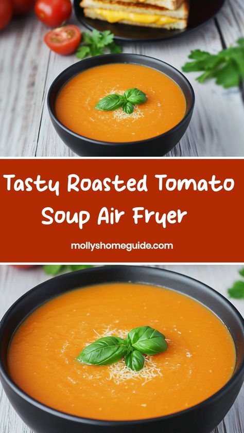 Indulge in a comforting bowl of roasted tomato soup made effortlessly in the air fryer. This easy recipe combines the deep, rich flavors of roasted tomatoes with the convenience of air frying for a quick and delicious meal. Perfect for cozy nights or busy days when you need a warm and satisfying dish without spending hours in the kitchen. Try this delightful twist on a classic favorite and enjoy the simplicity and bold taste that comes with roasting tomatoes in your air fryer. Air Fryer Tomato Soup, Roasting Tomatoes, Tomatoes Soup, Tomato Soup Homemade, Roasted Tomato Soup, Roasted Cherry Tomatoes, Tomato Soup Recipes, Roasted Tomato, Air Frying