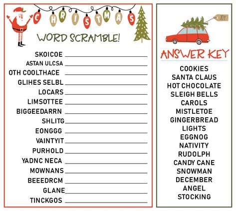 Christmas Word Scramble and Answers Christmas Eve Games, Christmas Riddles, Christmas Word Scramble, Christmas Quiz, Scramble Words, Christmas Word Search, Fun Christmas Party Games, Printable Christmas Games, Holiday Words