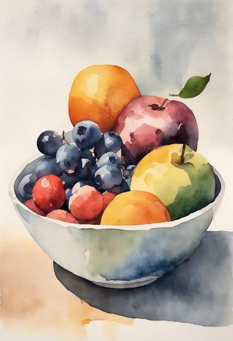 Bowl of Fruits Check more at https://qomart.com/bowl-of-fruits/ Fruit Bowl Drawing, Watercolor Step By Step, Watercolor Process, Autumn Still Life, Still Life Sketch, Fruit Sketch, Watercolor Art Journal, Fruits Drawing, Step By Step Watercolor