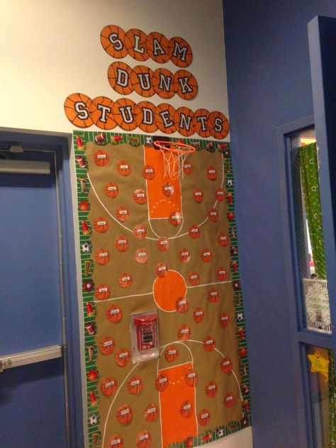 Basketball Classroom, Sports Bulletin Boards, School Year Themes, Teacher Door Decorations, Sports Classroom, Sports Theme Classroom, Basketball Decorations, Team Theme, Teacher Doors