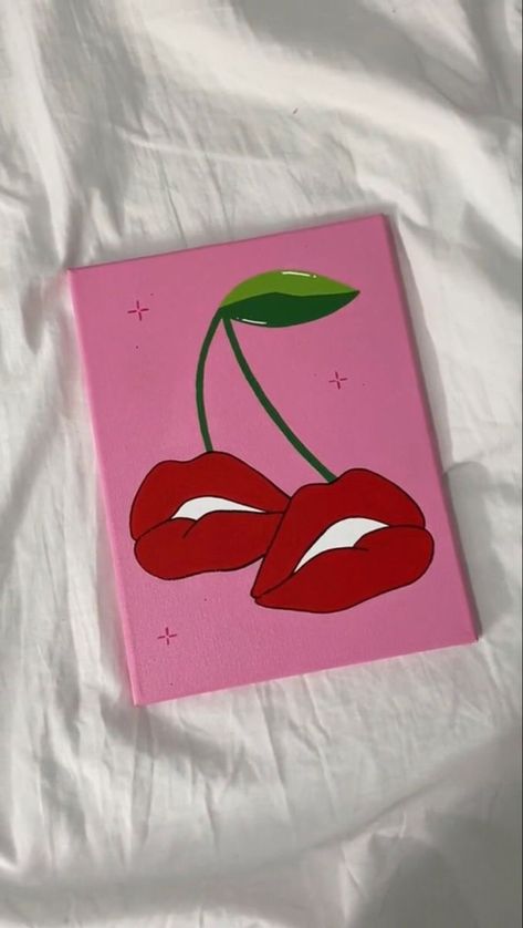 Aestic Paintings, Funny Acrylic Paintings Easy, Breakup Painting Canvas, Cute Fun Paintings, Painting Ideas On Canvas Simple Easy Pink, Aesthetic Small Canvas Paintings, Aesthetic Pink Painting Ideas, Pink Painting Ideas On Canvas Aesthetic, Lip Painting Canvases Easy