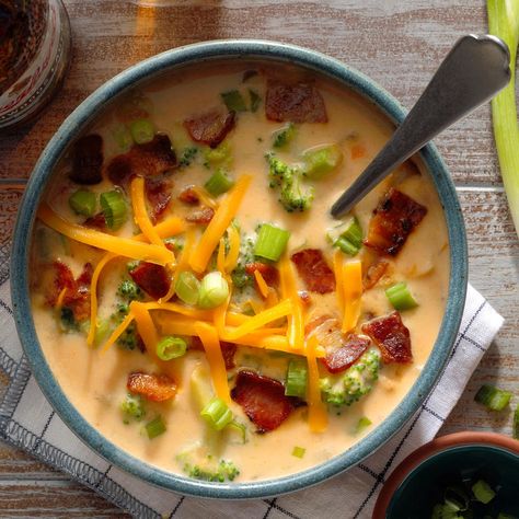 Broccoli Beer Cheese Soup Recipe | Taste of Home Broccoli Beer Cheese Soup, Holiday Soup Recipes, Beer Cheese Soup Recipes, Holiday Soups, Beer Cheese Soup, Beer Cheese Soups, Cheese Soup Recipes, Soup Appetizers, Superbowl Appetizers