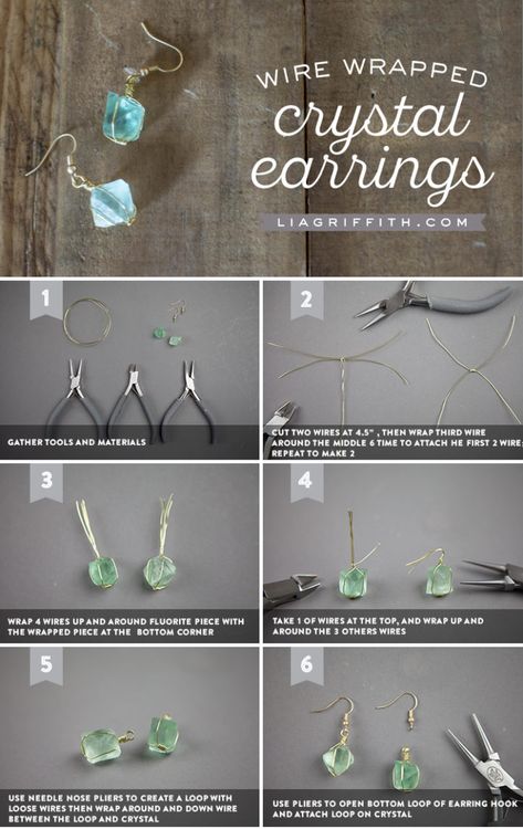 Tutorial for making wire wrapped crystal earrings Crystal Jewelry Diy, Crystal Diy, Wire Diy, Wire Wrapping Diy, Wire Wrapped Crystal, Easy Jewelry, Wrapped Crystal, Wire Wrapping Crystals, Wire Wrapping Stones