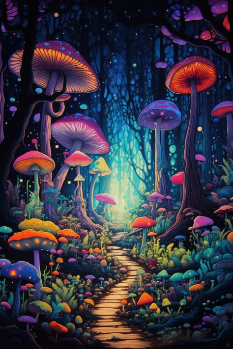 Psychedelic forest Dreamscape Drawing, Trippy Forest, Whimsical Pictures, Dreamscape Art, Whimsical Portraits, Brown Noise, Fav Wallpaper, Fantasy Mushroom, Anime Face Drawing