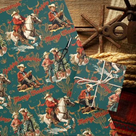 "🤠 **Wrap Your Gifts with Cowboy Charm 🎁 When it comes to giving and receiving, it's all about the experience. Make your gifts stand out with our delightful Western Cowboy Christmas Wrapping Paper! 🌟 This wrapping paper is all about adding a touch of the Wild West to your holiday celebrations. Its charming cowboy-themed design is perfect for those who cherish the rustic, warm-hearted spirit of the season. 🤝 **Make a Difference with Every Purchase** 🤝 When you choose our Cowboy Christmas Wrapping Paper, you're not just enhancing your gift-giving experience--you're also spreading kindness and light to those in need. **100% of the proceeds from all items sold in my Etsy shop go directly to supporting children and families in need ont the White Mountain Apache Indian Reservation. Your con Western Wrapping Paper, Cowboy Christmas Decorations, Cowboy Christmas Party, Western Christmas Decor, Western Christmas Decorations, Gift Wrapping Christmas, Cow Boys, Cowboy Gifts, Cowboy Design