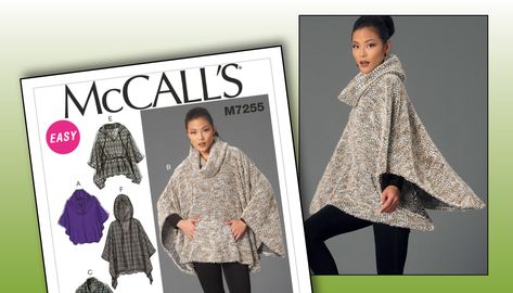 Hooded Poncho Pattern, Neckline Variations, Womens Poncho, Capes & Ponchos, Ladies Poncho, Hooded Poncho, Poncho Pattern, Easy A, Mccalls Sewing Patterns