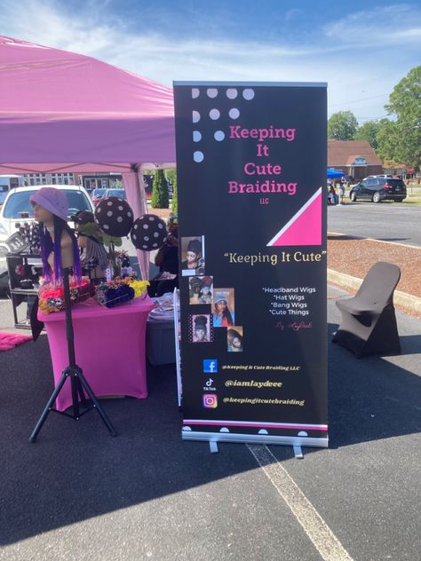 Hair Pop Up Shop Ideas, Popup Event Ideas, Vendor Banner Ideas, Event Table Set Up Ideas Business, Booth Ideas Vendor, Pop Up Shop Display Ideas, Vendor Setup, Vendor Ideas, Vendor Table