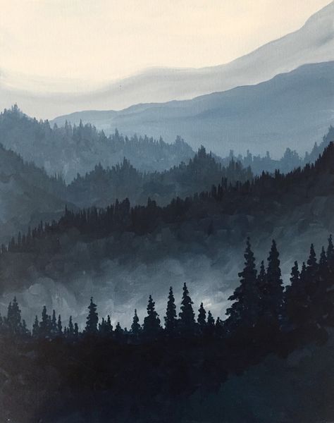 Foggy Mountains - Downtown GR - Brush Studio Tre Kunst, Mountains And Trees, Foggy Mountains, Mountain Painting, Landscape Photography Tips, Mountain Canvas, Landscape Paintings Acrylic, Landscape Photography Nature, 수채화 그림