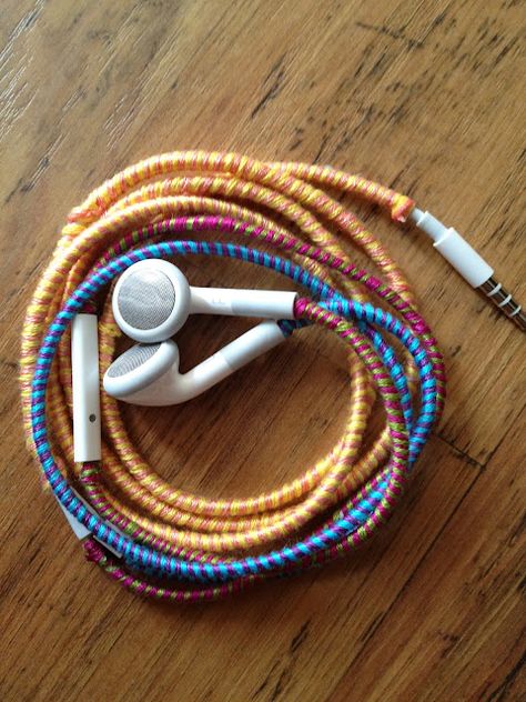 Even easier wrap tutorial for iPhone headphones. Wrapped Headphones, Apothecary Cupboard, Earphones Diy, Headphone Wrap, Iphone Headphones, Earphones Wire, Wrap Tutorial, Easy Wrap, String Crafts