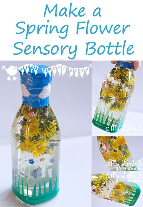 SPRING FLOWER SENSORY BOTTLES -  Babies and toddlers will love this educational activity that explores the natural world and brings the outside inside! Flower Sensory, Høstaktiviteter For Barn, Maluchy Montessori, Discovery Bottles, Sensory Bottle, Kids Craft Room, Educational Toys For Toddlers, Spring Preschool, Sensory Bottles