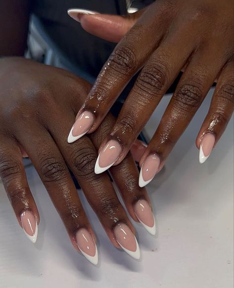 Simple Gel Extension Nails, Birthday Nails For Black Women, Nails On Dark Skin Hands, Brown Hands, Colourful Acrylic Nails, Almond Nails French, White Tip Nails, Lash Sets, Moon Nails