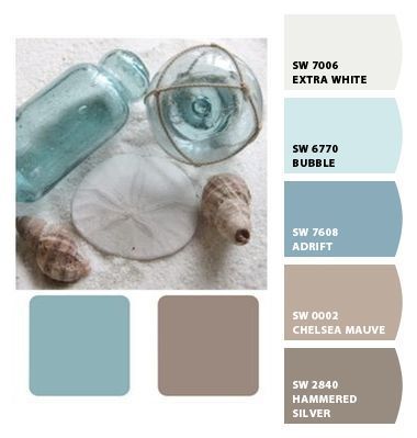 Warm muted blue water sand beach mink brown tan taupe ivory cream #designseeds color colour colore farbe palette repinned by #vividfiberarts Combo Bathroom, Beach Kitchen, Paint Palettes, Theme Bedroom, Casual Coastal, House Dream, Textil Design, Coastal Colors, Color Reference