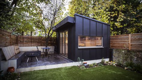 Zinc Clad Garden Home Office Art Studio Diy, Backyard Tiny Guest House, Backyard Art Studio, Contemporary Sheds, Tiny Guest House, Sheds Ideas Backyard, Cool Sheds, Backyard Art, Small Garden Shed