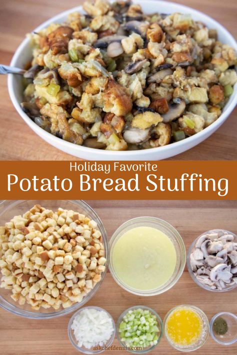 Potato Bread Stuffing, Bread Stuffing Recipes, Basic Stuffing Recipe, Homemade Potato Bread, Side Dish For Chicken, Homemade Stuffing Recipes, Potato Stuffing, Bread Stuffing, Slow Cooker Bread