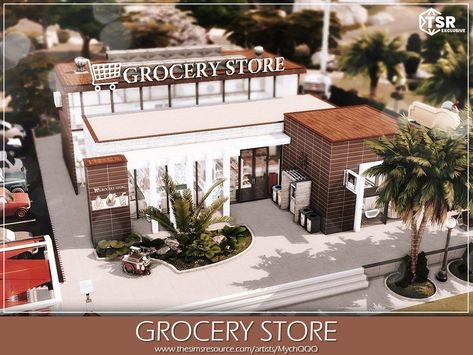 The Sims Resource - Grocery Store Sims 4 Functional Grocery Store, Sims Retail Store, Sims 4 Store Ideas, Sims 4 Retail Store Build, Sims 4 Retail Cc, Sims 4 Grocery Store, Sims 4 Retail Store, Bloxburg Grocery Store, Sims4 Builds