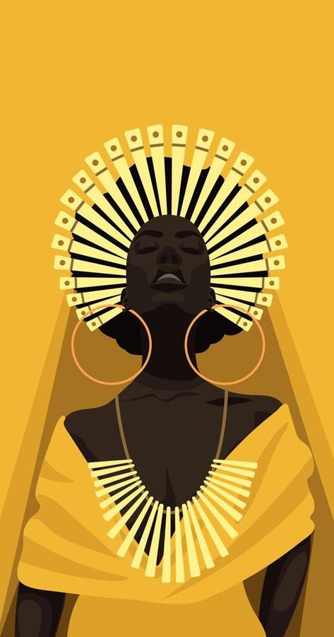 Animated portrait of a beautiful African woman in modern clothes and jewelry. Princess, pagan goddess, priestess. Color drawing. A goddess in yellow clothes with a cloak. Vector illustration. Strong Strong Illustration Art, African Priestess, African Animation, Royal Illustration, Animated Portrait, Goddess Illustration, African Illustration, Princess Portrait, African Drawings