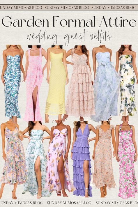 Garden Formal Wedding Attire Guest! We found the most beautiful Spring and Summer wedding guest dresses! If you're attending a garden party wedding, here are our favorite floral wedding guest dresses that you're going to love. All of these are under $200 too! These would also work as a bridal shower outfit for guest, summer dinner party outfit or garden party outfit. Head to our latest post for more garden party wedding outfit guest attire. Blue Spring Wedding Guest Dress, Garden Formal Attire, Garden Cocktail Attire Wedding, Blue Garden Party Dress, Garden Party Wedding Outfit, Garden Party Wedding Outfit Guest, Spring Wedding Attire, Floral Wedding Guest Dresses, Formal Wedding Guest Attire