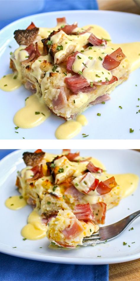 This Eggs Benedict casserole is an overnighter. It's super easy and perfect for breakfast on holidays. It makes me want to douse every casserole ever in hollandaise sauce. // The Food Charlatan Benedict Casserole, Eggs Benedict Casserole, Egg Benedict, The Food Charlatan, Food Charlatan, Hollandaise Sauce, Christmas Breakfast, Breakfast Items, Egg Breakfast