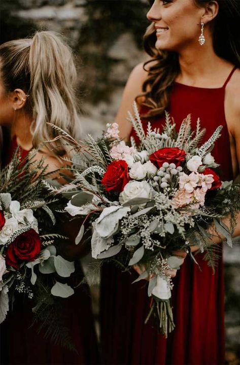 Red, Sage, White and Silver Sage Wedding Color Palette #bridesmaid #bridesmaiddresses #winterwedding #burgundy Sage Wedding Color Palette, August Fashion, Sage Wedding Colors, Christmas Wedding Themes, Red Sage, Dresses Champagne, Boda Diy, Winter Wedding Bouquet, Silver Sage