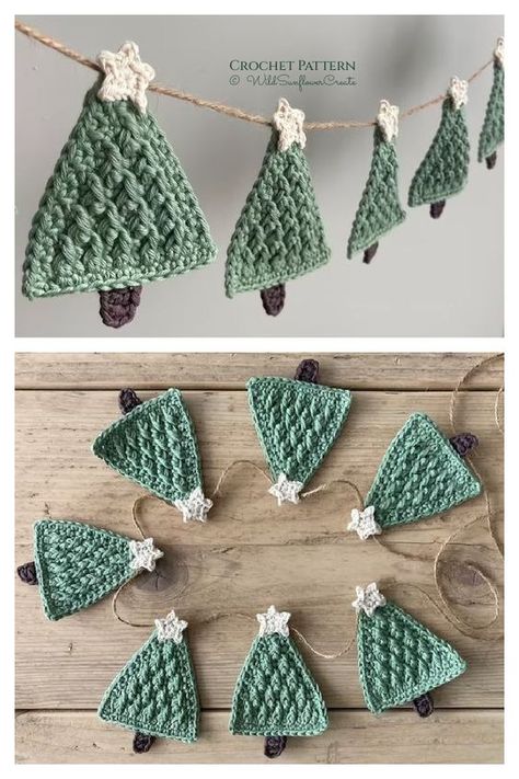 Christmas Tree Decoration and Garland Crochet Pattern Garland Crochet Pattern, Garland Crochet, Garland Tutorial, Crochet Ornament Patterns, Crocheted Christmas, Crochet Tree, Crochet Garland, Crochet Xmas, Crochet Christmas Decorations