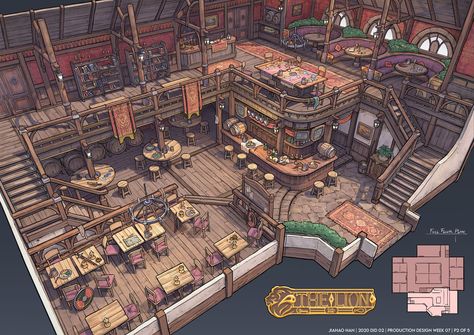 Taverna Medieval, Fantasy Inn, Feng Zhu Design, Interior Concept Art, Feng Zhu, Dnd World Map, Bangunan Minecraft, Rumah Minecraft, Fantasy Rooms