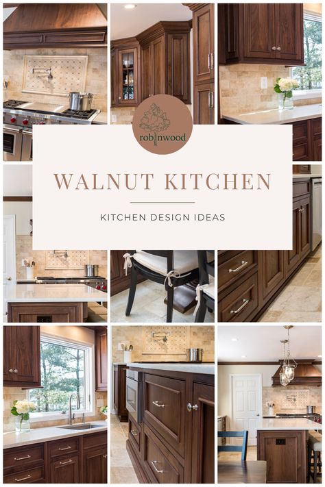 Colored Countertops, Walnut Cabinets Kitchen, Modern Walnut Kitchen, Kitchen Cabinet Color Schemes, Walnut Wood Kitchen, Walnut Kitchen Island, Kitchen Walnut, Walnut Kitchen Cabinets, Dark Wood Kitchen Cabinets