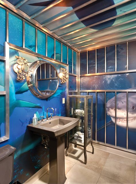 World's coolest bathrooms - Gallery Ocean Themed Bathroom Decor, Shark Bathroom, Under The Sea Bathroom, Sea Bathroom Decor, Ocean Bathroom Decor, Shark Room, Ocean Themed Bathroom, Shark Stuff, Sea Bathroom