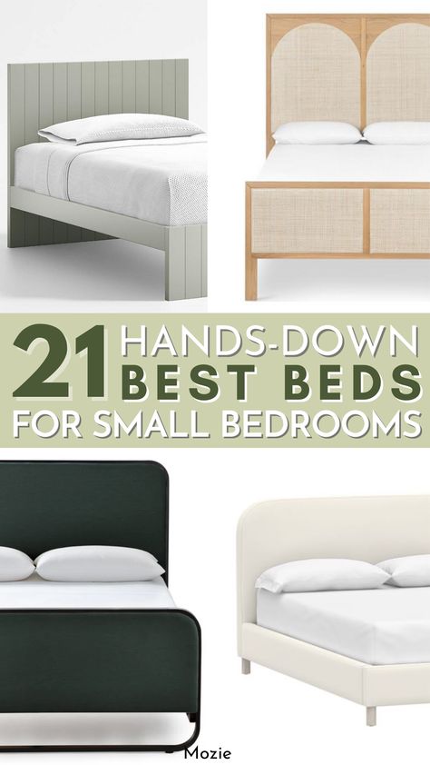 These are hands-down the BEST beds for small bedrooms. Whether you live in a small apartment in a big city, your first apartment, or need help decorating your small bedroom, we are confident this list of beds for small bedrooms will help! Queen Bed For Small Room, Women Bedroom Ideas Grown Small, Full Bed Frame Ideas Small Rooms, Queen Beds For Small Rooms, Bed Frames For Small Rooms, King Bed In Small Bedroom, Bed Against Wall Small Room, King Bed Small Bedroom, Small Bedroom Queen Bed Layout