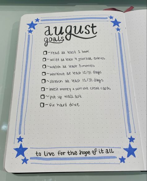 August bullet journal set up , taylor swift inspired , august bujo , bullet journal monthly goals , bullet journal goals , taylor swift bullet journal august , monthly goals bujo , stars bullet journal , august taylor swift Monthly Goals Journal Ideas, March Goals Ideas, Start Of The Month Journal, Bujo Monthly Goals, Monthly Playlist Bullet Journal, 2024 Goals Bullet Journal, 2024 Bujo Set Up, New Year Journal Ideas 2024, New Year Goals Bullet Journal