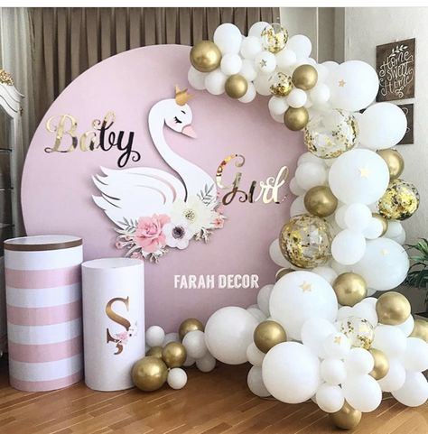 Swan Decorations Party, Swan Birthday Party Decoration, Swan Centerpiece Ideas, Swan Baby Shower Theme, Birthday Swan Theme, Swan Theme Birthday Party, Swan 1st Birthday Party, Swan Baby Shower Ideas, Baby Shower Swan