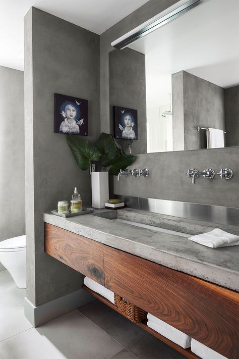 Bathroom Grey, Concrete Vanity, Ideas Baños, Concrete Bathroom, Best Bathroom Vanities, Modern Toilet, Vanity Design, Bathroom Countertops, Trendy Bathroom