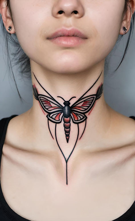 Trad Throat Tattoo, Female Throat Tattoo, Female Throat Tattoo Ideas, Throat Tattoo Ideas, Throat Tattoo, Tattoos Ideas, Girl Tattoos, Tattoo Ideas, Tattoo Designs