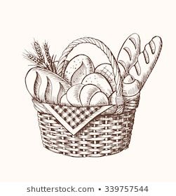 Stock Photo and Image Portfolio by nata_danilenko | Shutterstock Basket Drawing, Free Hand Drawing, Bakery Logo, Food Drawing, Illustration Sketches, Diy Art Painting, Food Illustrations, Pyrography, Pencil Sketch