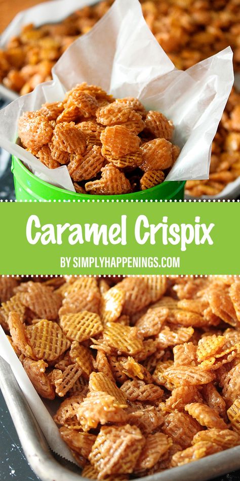 Crispix Snack Mix, Caramel Chex, Chex Mix Recipes Sweet, Cereal Snacks, Chex Mix Recipes, Cereal Treats, Fall Snacks, Candy Recipes Homemade, Snack Mix Recipes