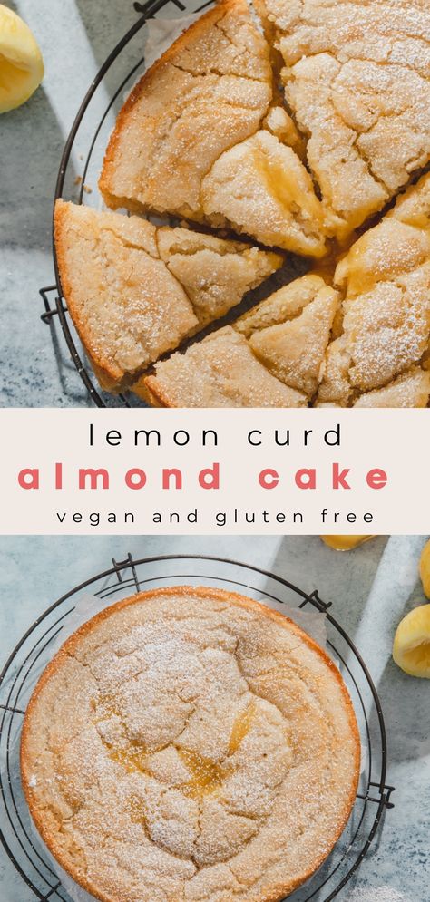 Vegan Lemon Curd, Curd Cake, Lemon Curd Cake, Vegan Baking Recipes, Desserts Vegan, Cake Vegan, Gf Desserts, Almond Cake, Vegan Gluten Free Recipes