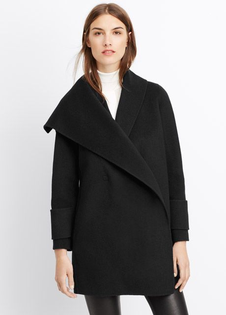 Wool Drape Front Coat Chiffon Coat, Draped Coat, Chic Work Outfit, Ladies Coat Design, Drape Jacket, Chic Coat, Black Wool Coat, Collared Coat, Oversized Coat