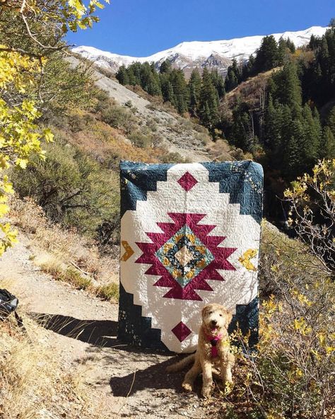 #FeelTheDifference on Instagram: “Next up for our #AGFMakerMonday goes to @quilt101, her Aztec Lap Quilt Kit, and her proud pooch “Luna,” that all made their way up to the…” Aztec Quilt Pattern, Native American Quilt Patterns, Aztec Quilt, Southwestern Quilts, Native American Quilt, Southwest Quilts, Mountain Quilts, Pieced Quilts, Crochet Quilt